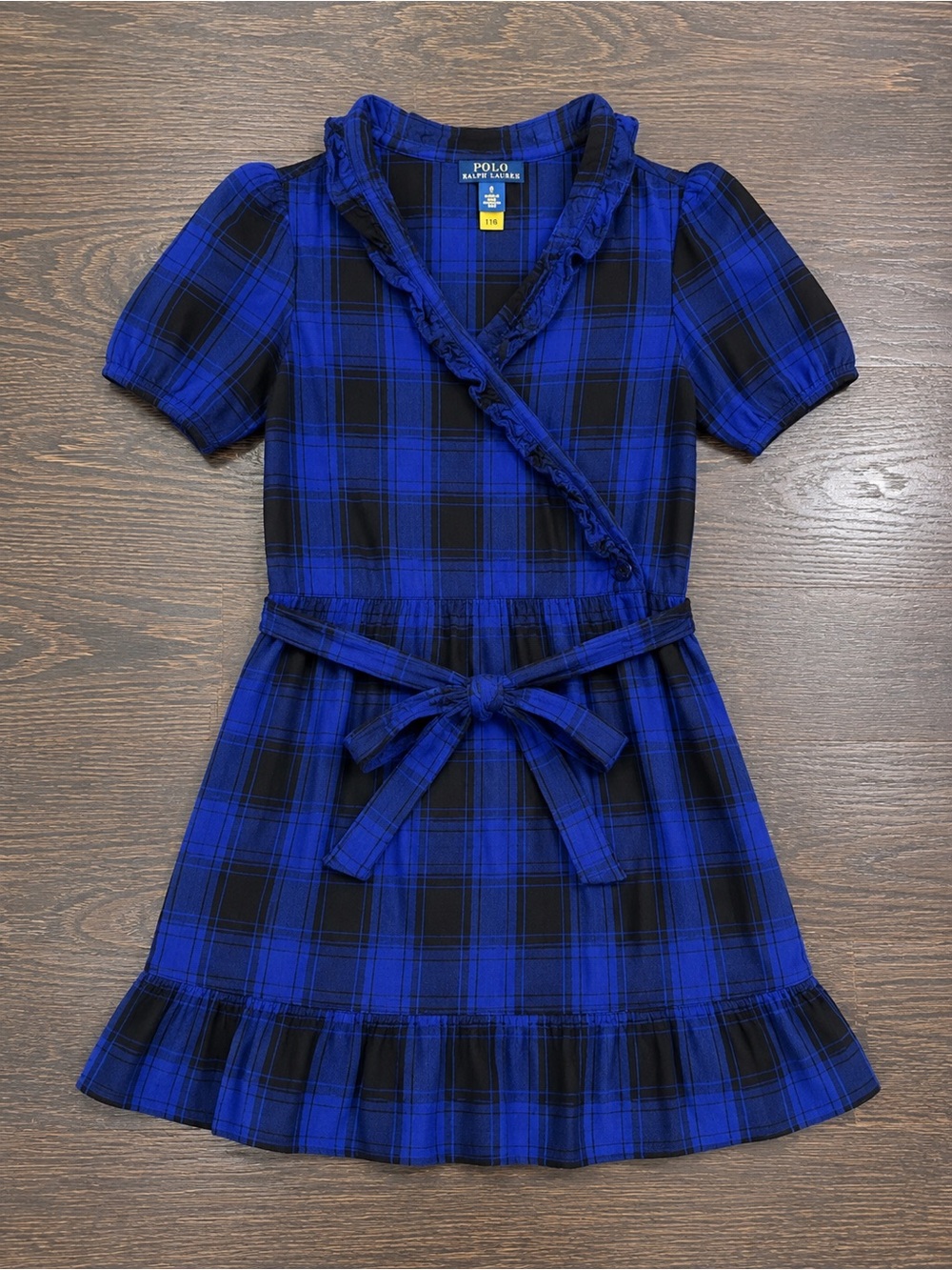 Polo by Ralph Lauren Girls' Royal Blue and Black Plaid Belted Dress